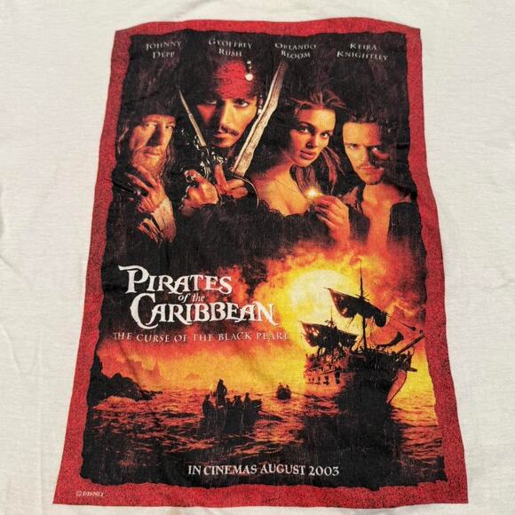Vintage 2003 Pirates of the Caribbean Promo Tee (Movie Poster) Sz Free / M-L - Picture 5 of 8